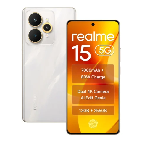 realme 15 Smartphone 5G 12GB RAM 256GB ROM 6.8" AMOLED Display 144Hz, 7000mAh Battery 80W Fast Charge IP69 Waterproof 50MP AI Camera Silver