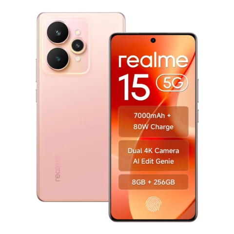 realme 15 5G 256GB ROM 8GB RAM 6.8" AMOLED Display 144Hz, 7000mAh Battery 80W Fast Charge IP69 Waterproof 50MP AI Camera Pink
