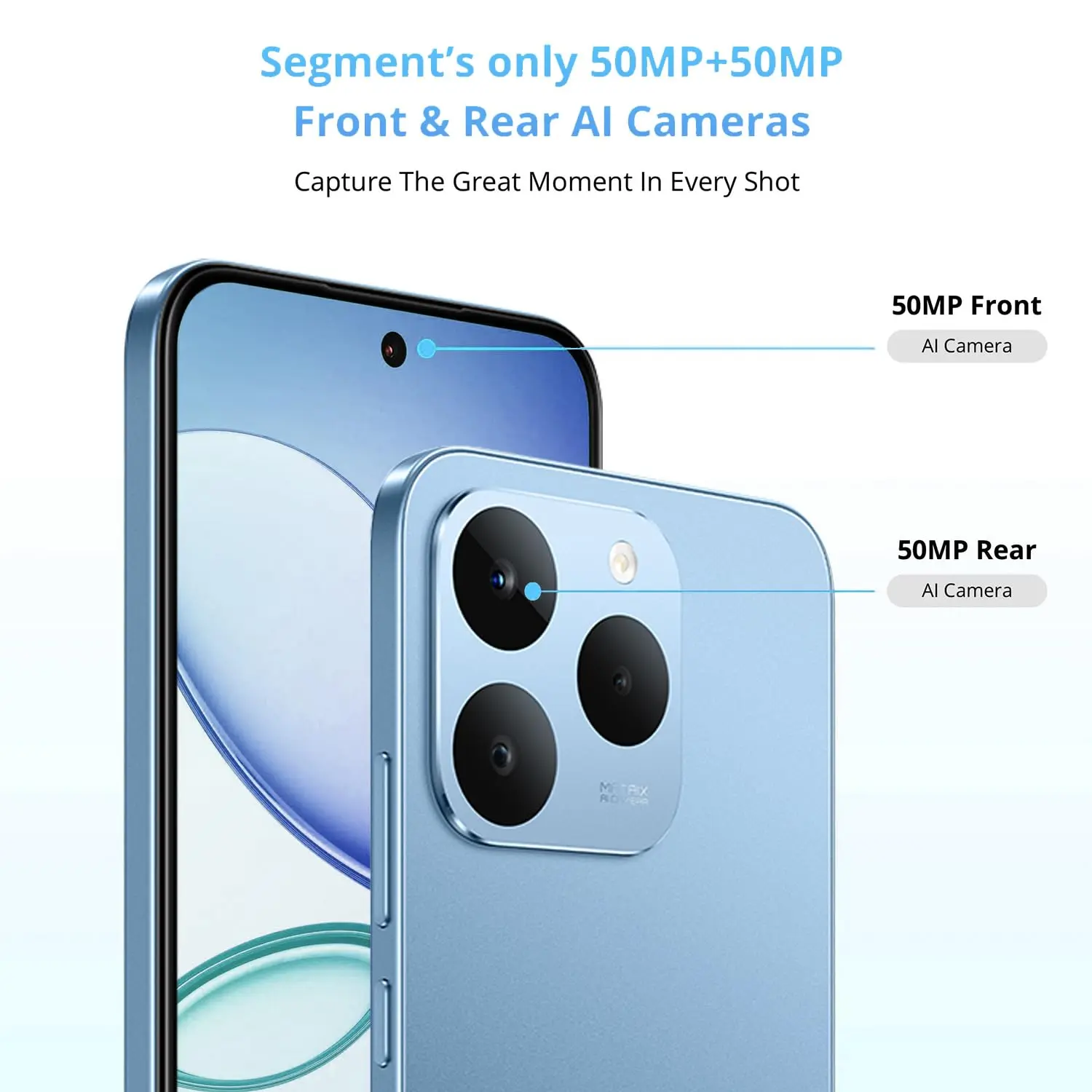 realme 15T 5G Smartphone 8+128GB Silk Blue 6.67inch Screen, 120Hz Display,7000mAh Battery,60W Fast Charge,Front & Rear Dual 50MP Cameras, Dimensity 6400 Max 5G Chipset,IP69