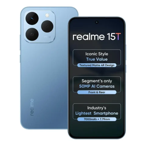 realme 15T 5G Smartphone 8+128GB Silk Blue 6.67inch Screen, 120Hz Display,7000mAh Battery,60W Fast Charge,Front & Rear Dual 50MP Cameras, Dimensity 6400 Max 5G Chipset,IP69