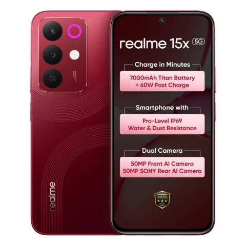 realme 15X 5G Smartphone 6+128GB Maroon Red, 6.8-inch Screen
