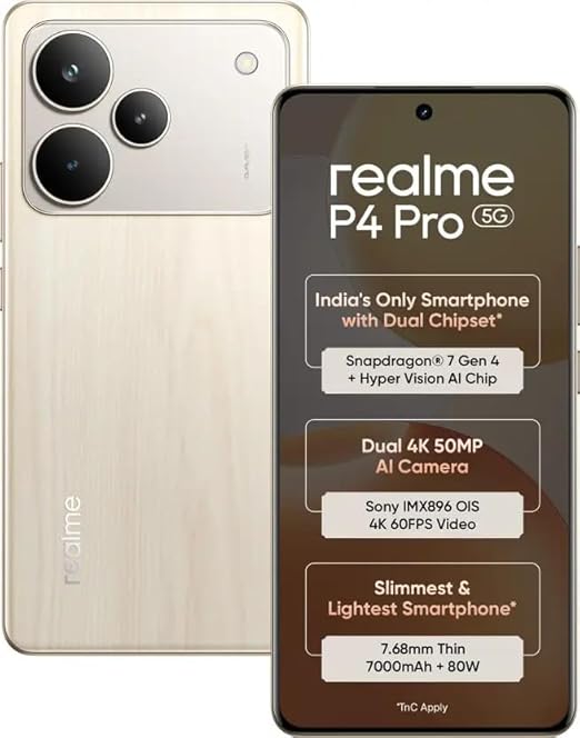 realme P4 pro 5G Smartphone 8+128GB Birch Wood, 6.8-inch Screen, 144Hz Display,7000mAh Battery,80W Ultra Charge, 108MP AI Camera,Snapdragon® 7 Gen 4 Chipset, IP65
